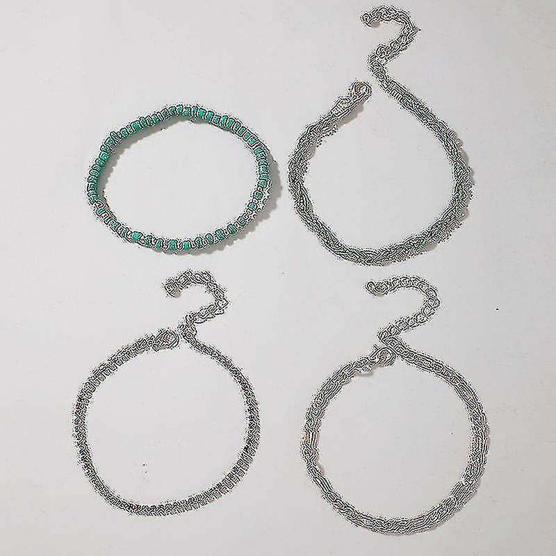Tocona luksus farverige krystalsten ankelkæder til kvinder Bohe håndarbejde Green Beaded Multi-layer Ankelsæt smykker 4stk / sæt 15476