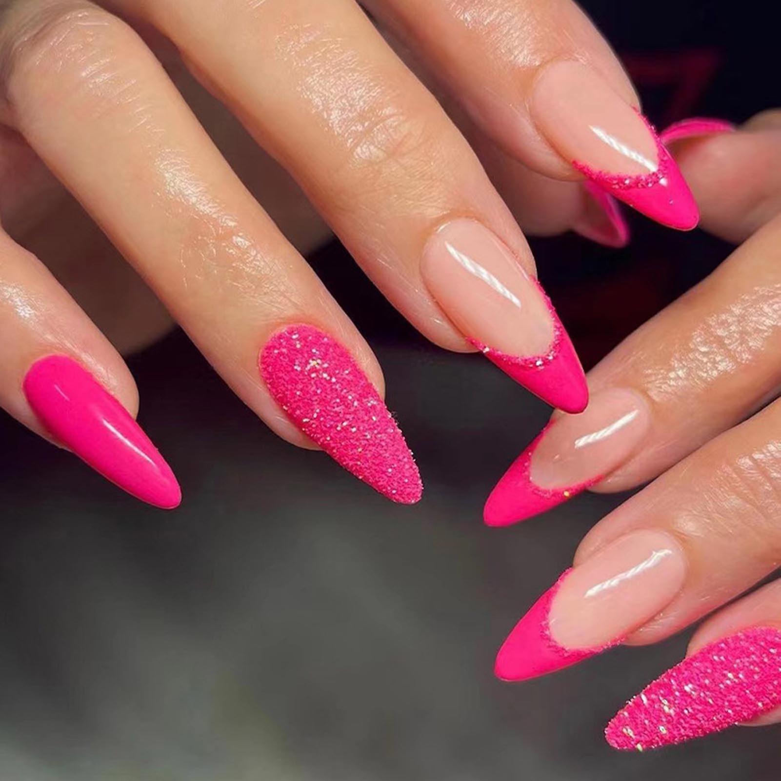 Rose Red Flash Powder Press On Nails Reusable Attractive Press-on Nails