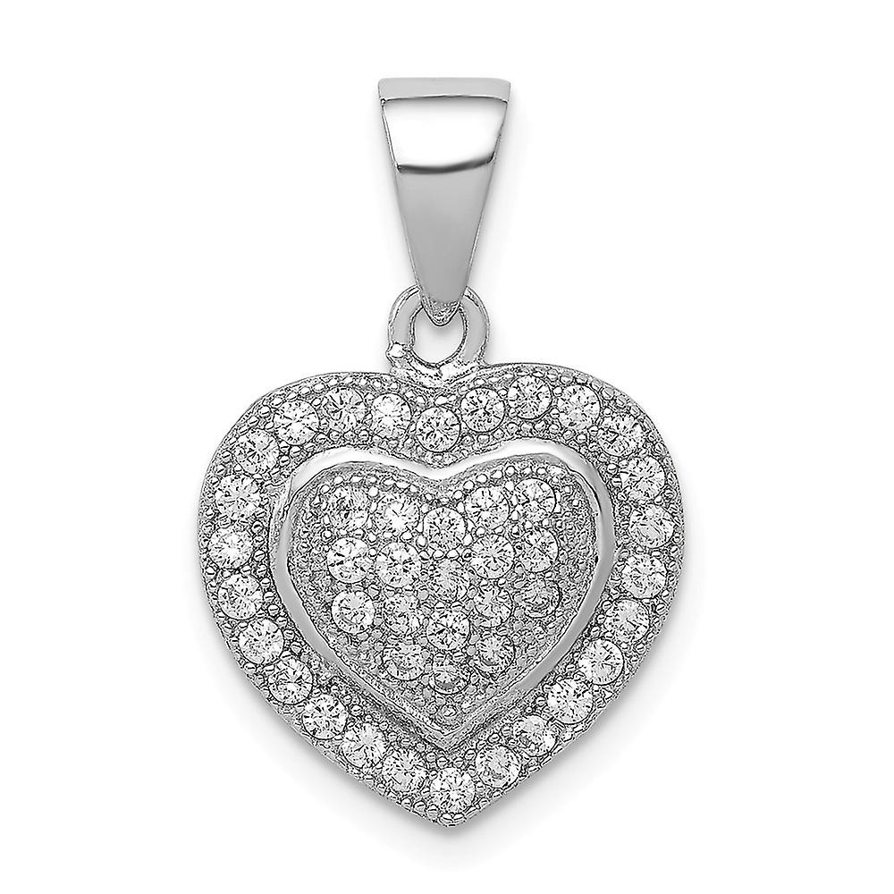 925 Sterling Silver Polished Cubic Zirconia Love Heart Pendant Necklace-Pendant for Women