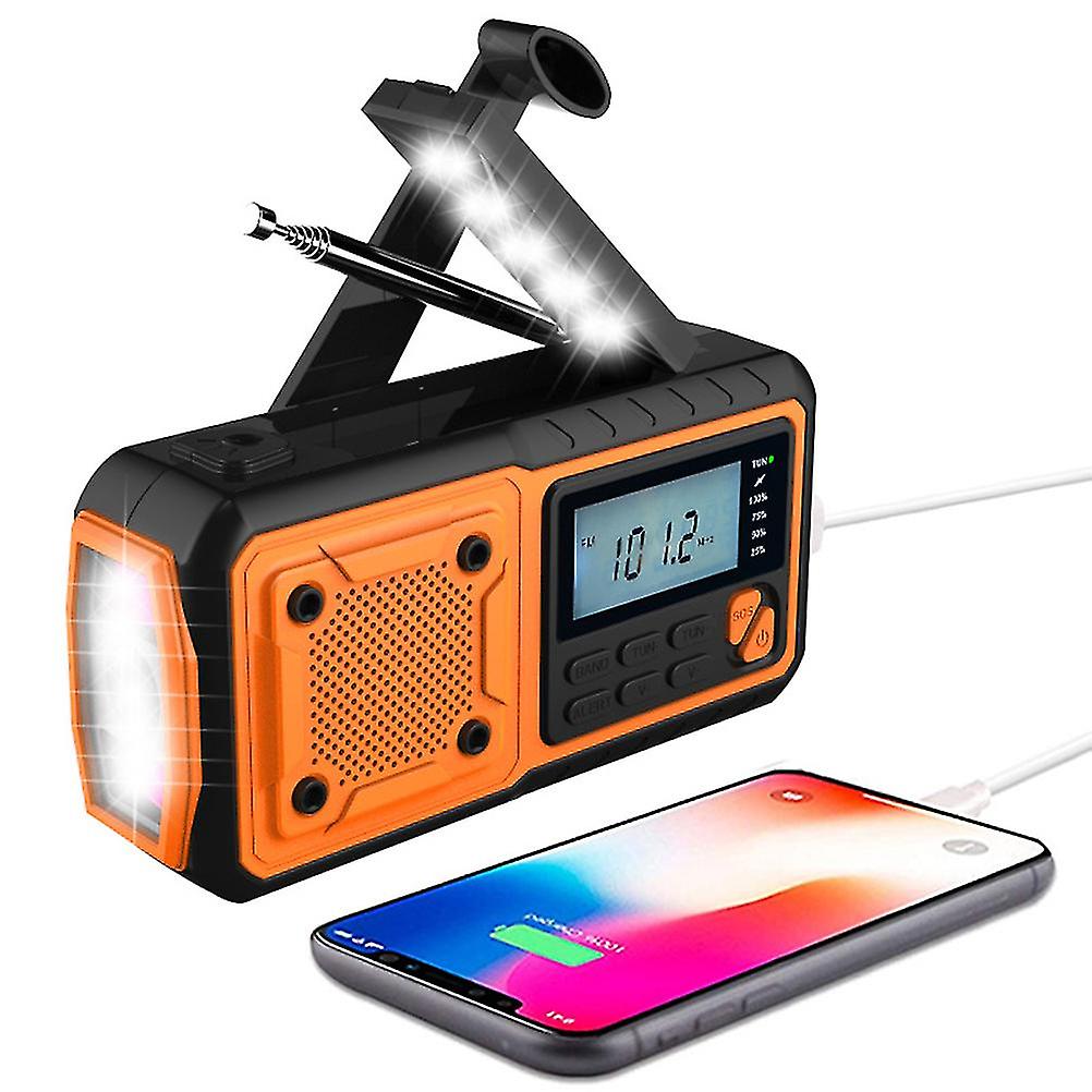 Portable Emergency Radio Hand Crank Wind-up Flashlight 4000mAh Power Bank Weather Radio for Camping Hiking