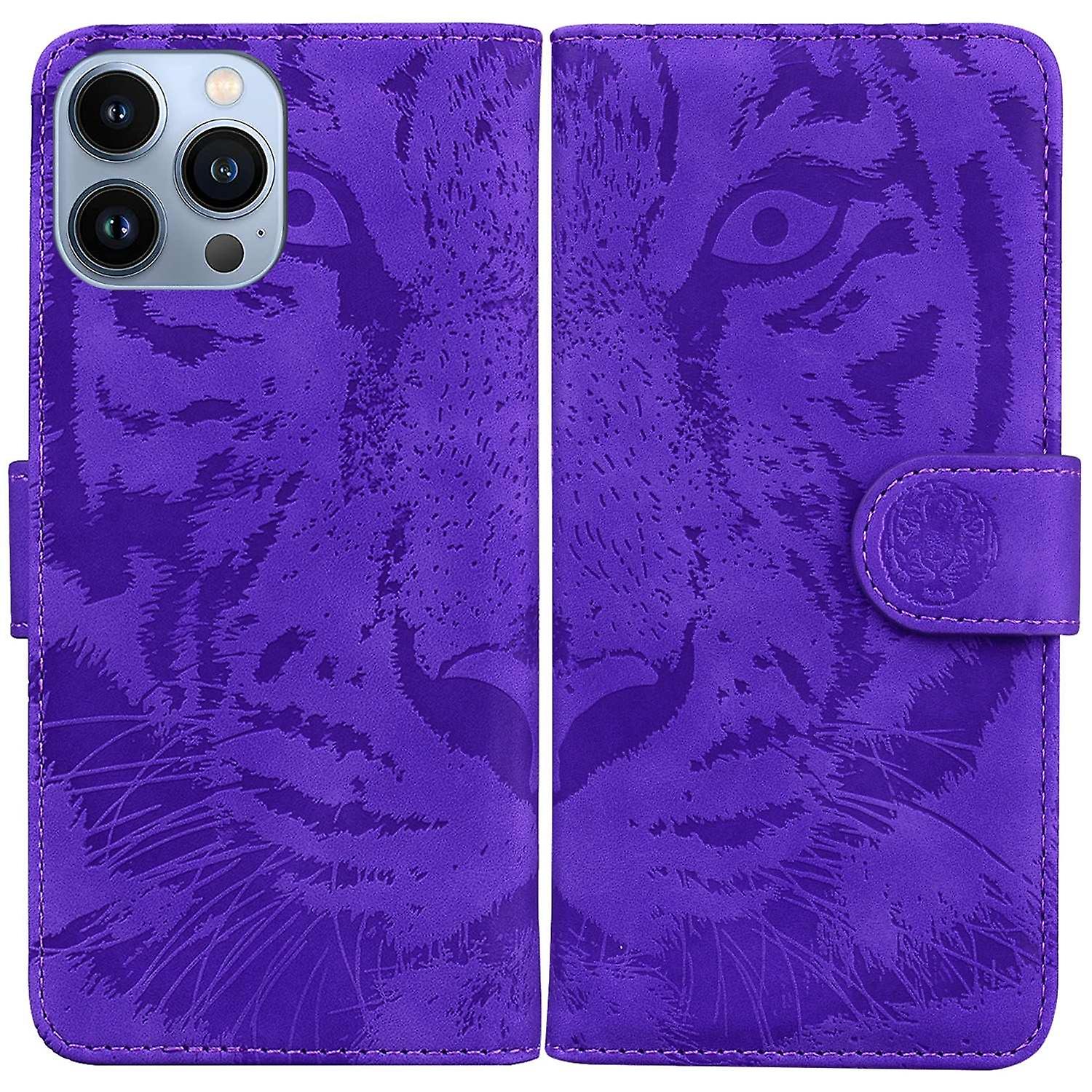 Tiger präglat läderfodral för iPhone 14 Pro Max