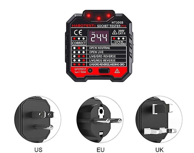 Ht106 Ht107 Pro Socket Tester Voltage Detector Uk Eu Plug Earth Plug Zero Line Plug Phase Polarity Test