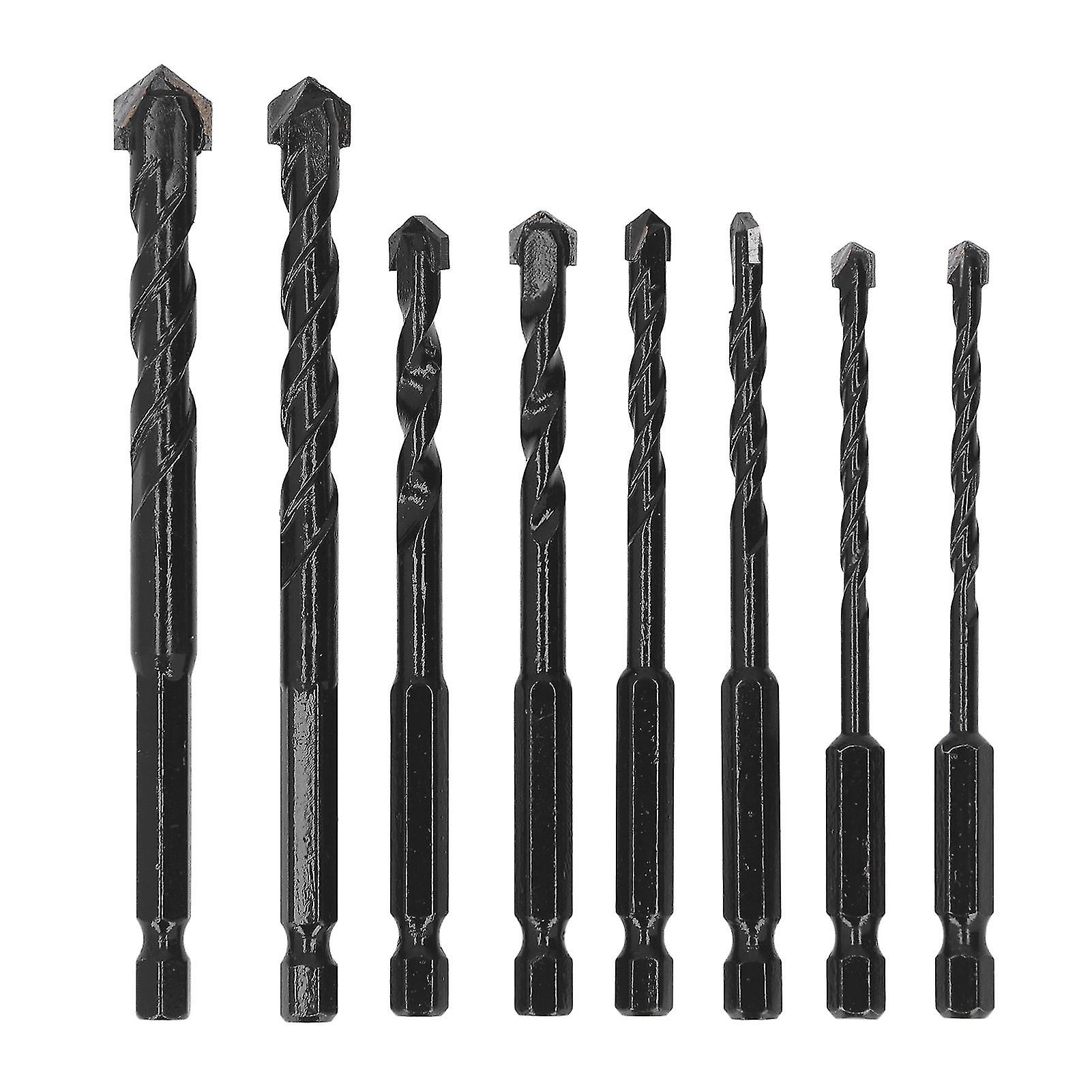 8Pcs Masonry Drill Bits Kit, Professional Drill Bit Set, Cemented Carbide 6.35mm Hex Shank Black Set Kit for Tile Concrete JR3DI