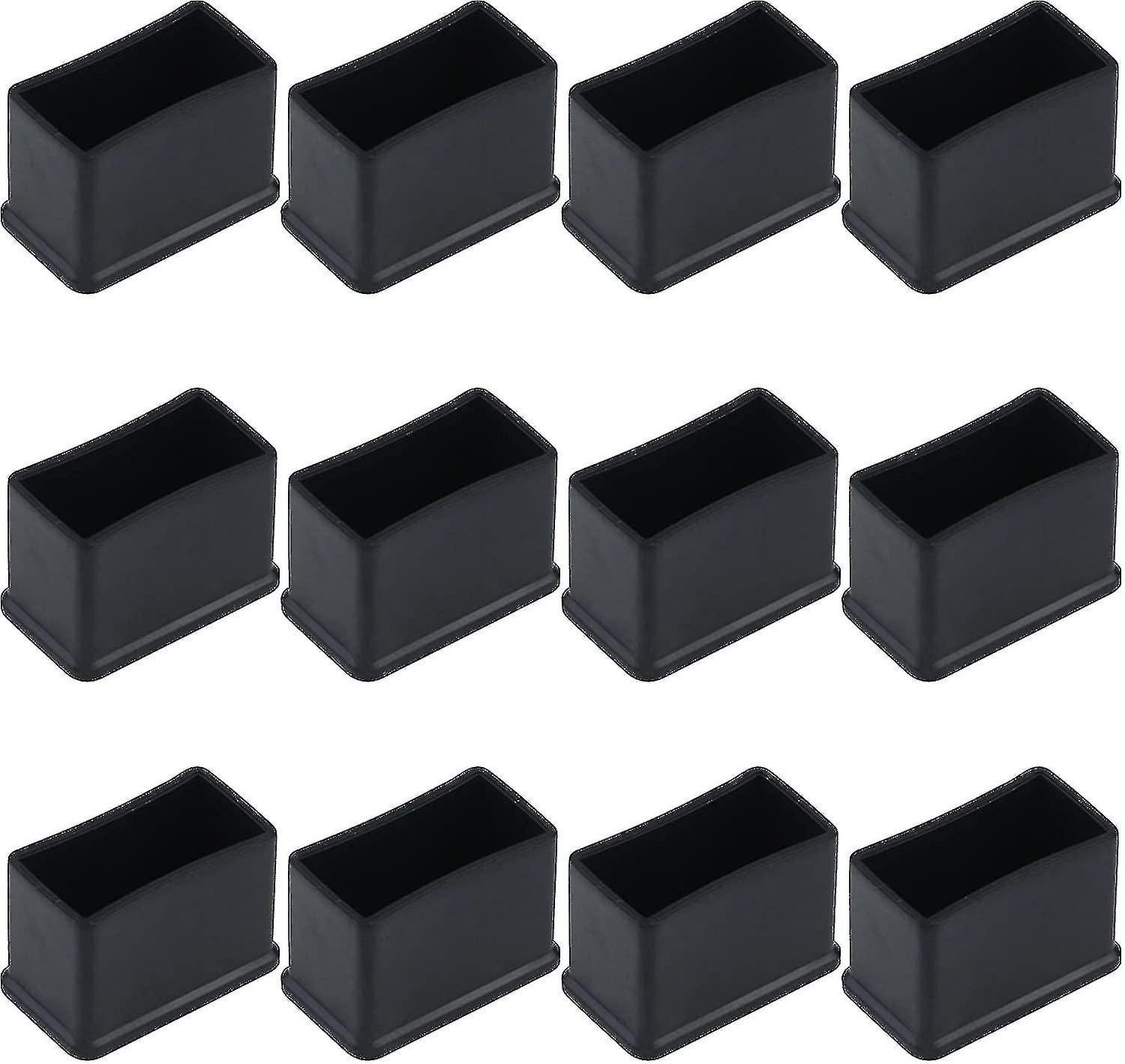12 Pack 15 X 30 Mm Black Rectangular Rubber Felt Table Or Chair Leg Protector Caps-d