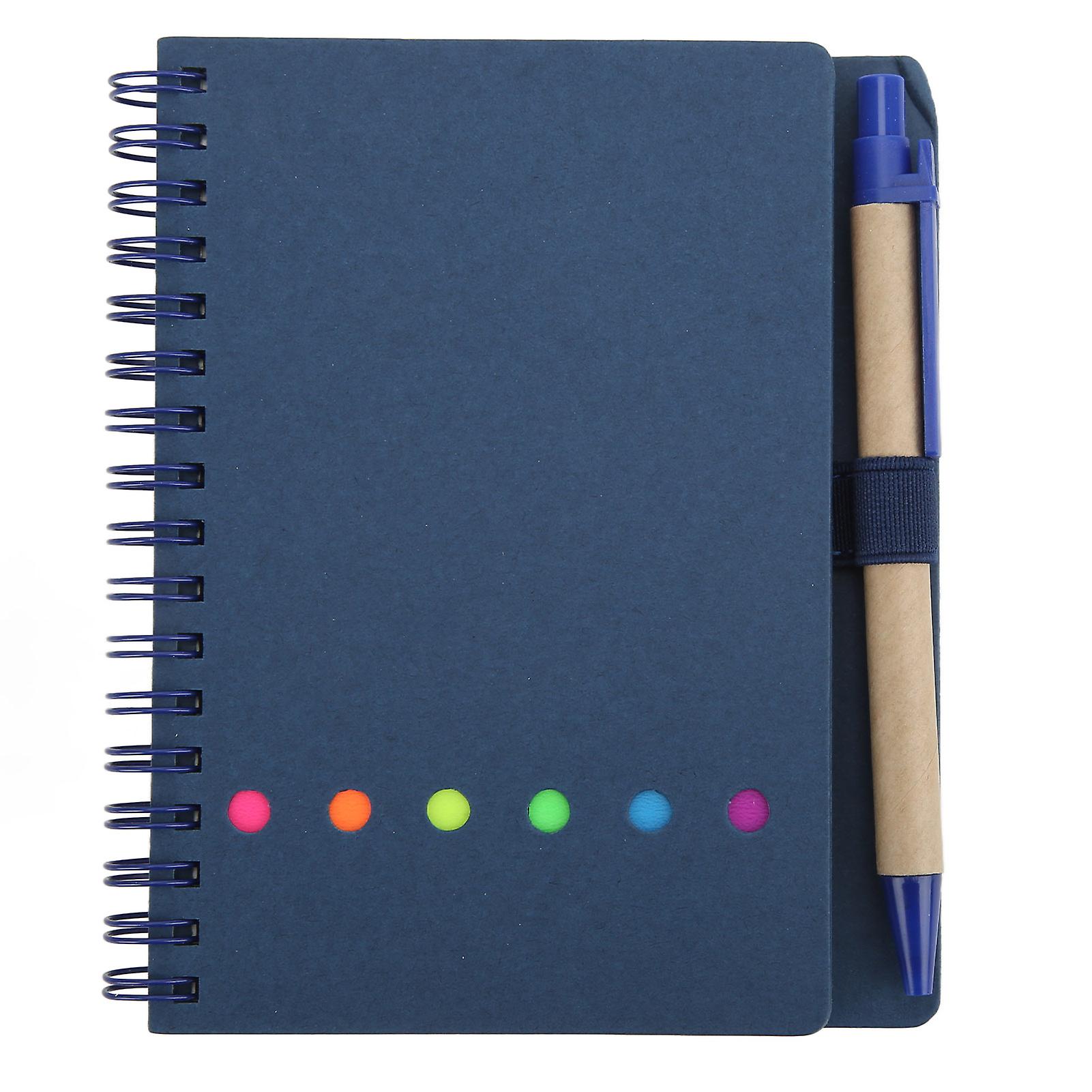 Notebook Portable Simple Double Coil Leather Notebook Student Notepad with Insert Pen Business Office StationeryBlue
