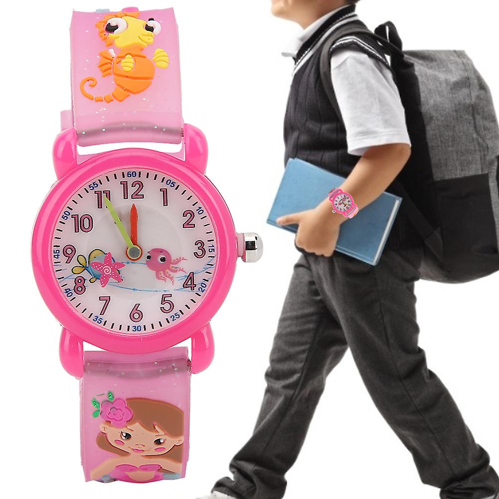 Children's Quartz Watch Cartoon Pattern Waterproof PVC Strap Pink