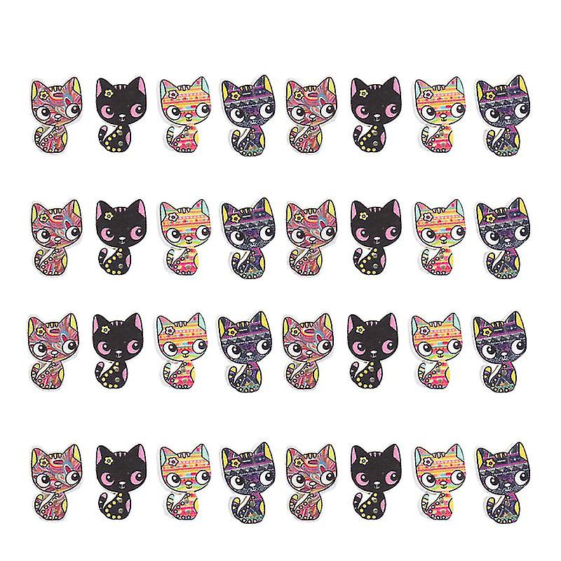 100pcs Wood Cat Buttons