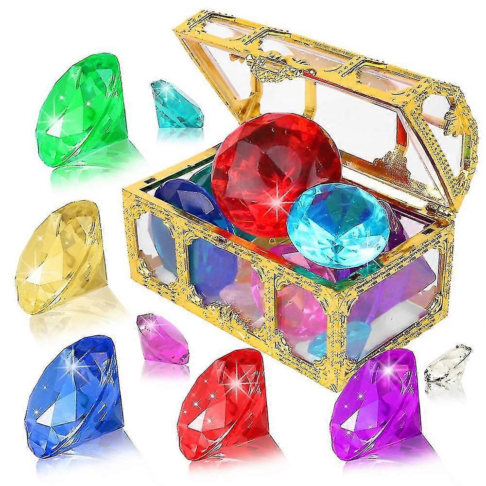 10 Big Colorful Diamonds Set With Treasure Pirate Box Summer Swimming Gem Diving Toys Set Gifts