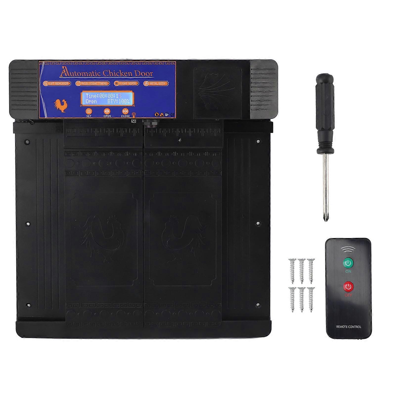 Automatic Chicken Coop Door Light Sensor Double Door Anti Pinch Chicken Coop Door Opener with Timer LCD Screen Low Battery Alert Black NO.6962