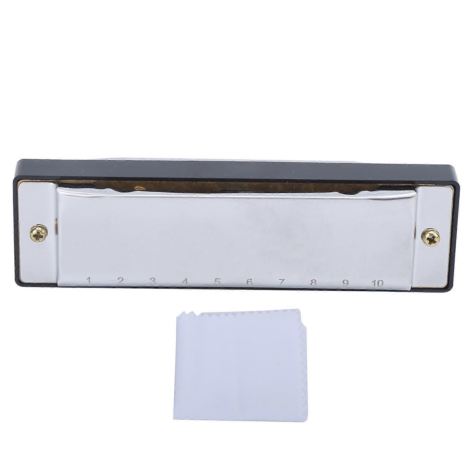 Harmonica 10 Hole 20 Tone G Key Playing Mouth Organ Wind Musical Instrument with Box ClothSilver