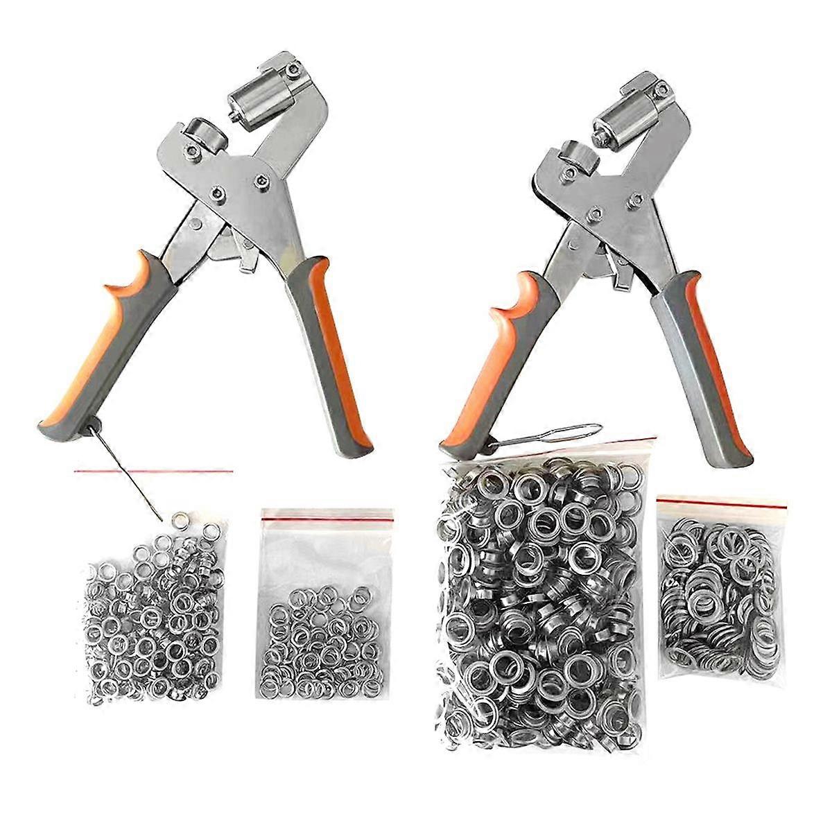 Grommet Eyelet Pliers Kit, 1/4 in 6mm 3/8 in 10mm Grommet Tool Kit with 500 Metal Eyelets for Leather/Belt/Shoes/Cloths