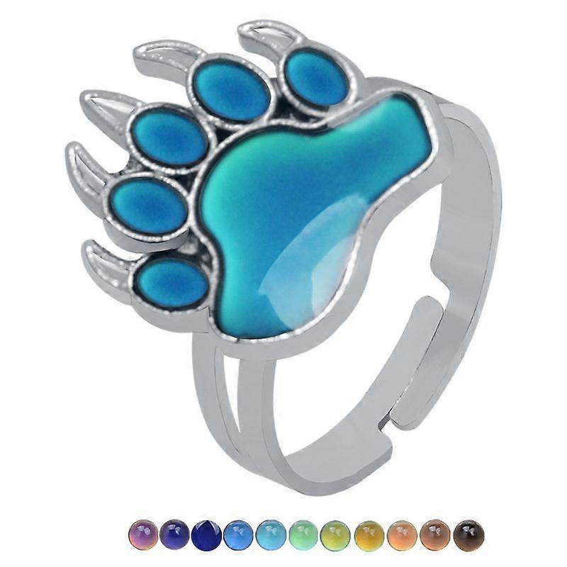 クマの足の色変化の気分リング温度感情リングリングバンド女性ファッションジュエリーのために調整可能