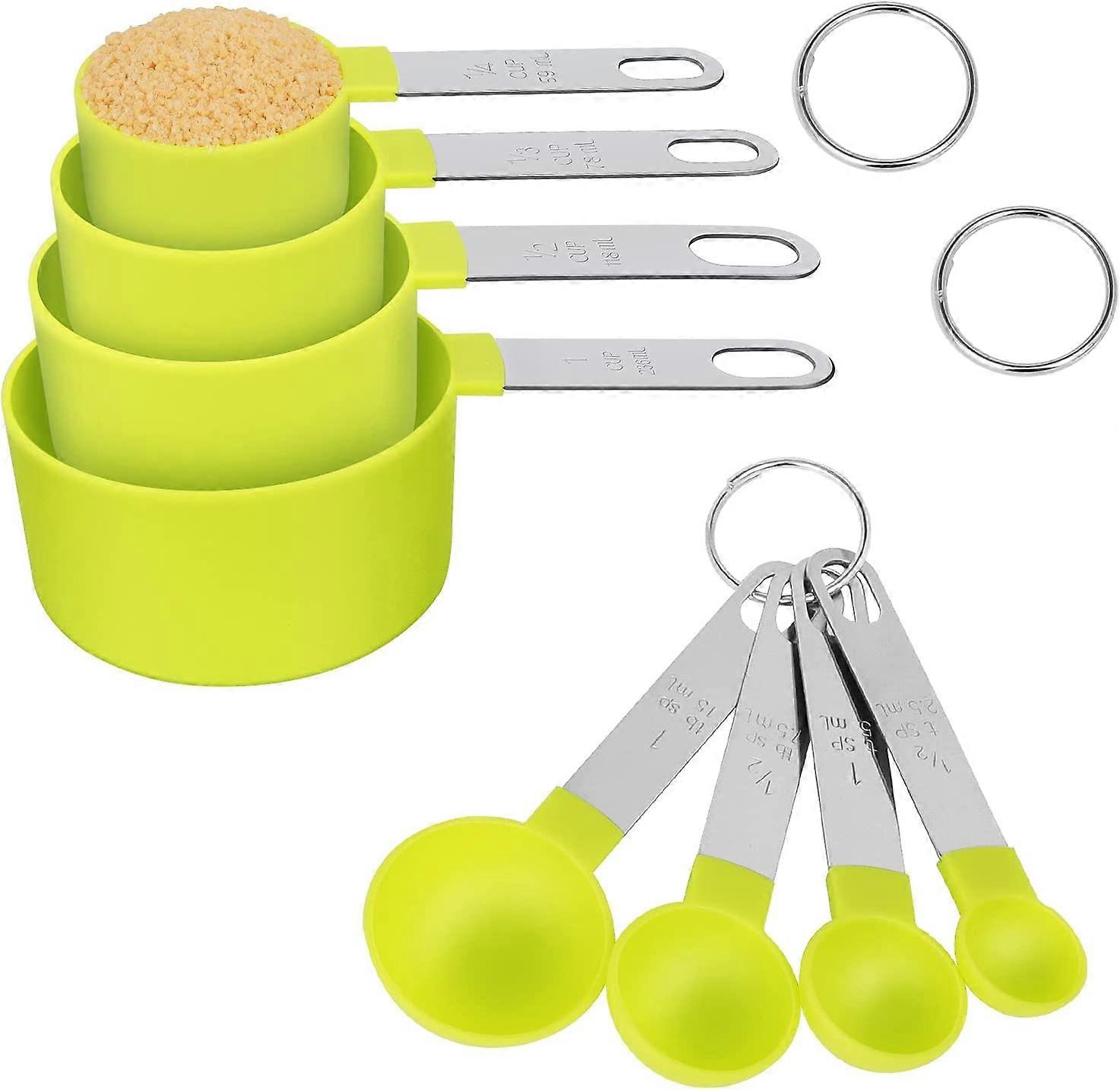 Set Of 8 Reusable Plastic Measuring Spoons And Measuring Spoons, 4 Measuring Cups + 4 Measuring Spoons For Measuring Dry And Liquid Ingredients (Dark 