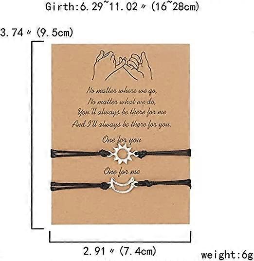 Sun Moon Couple Bracelets 2Pcs Bracelets Set Handmade Braided Rope Adjustable