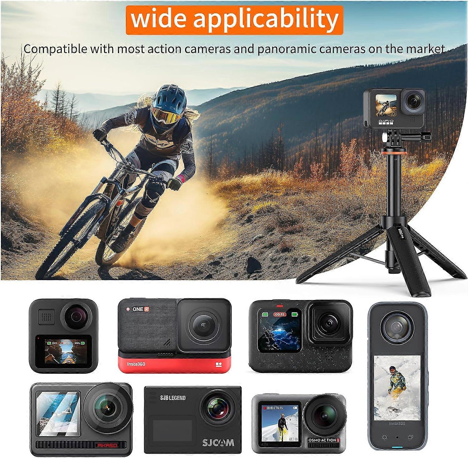 VRIG TP-08 20.1" Mini Extendable GoPro Tripod Portable Selfie Stick Tripod Camera Tripod for GoPro Max Hero 11 10 9 8 7 6 5 4 3 3+ 2 1 Session