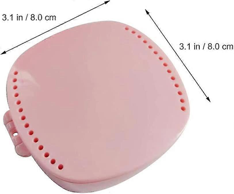 Portable Mirror Storage Denture Case Denture Cleaning Storage Container (Pink) - DD01