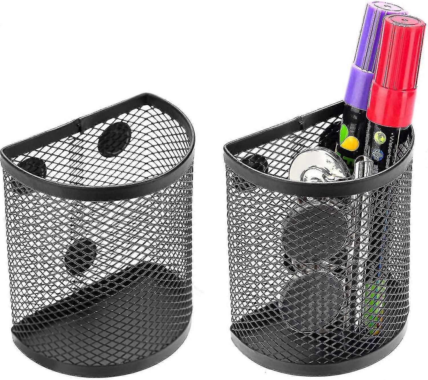 حامل قلم رصاص مغناطيسي ، 2 مقصورات شبكة سلة قلم الفولاذ المقاوم للصدأ ، منظم تخزين أواني الكتابة المعدنية للسبورة البيضاء ، السبورة ، المطبخ ، أو