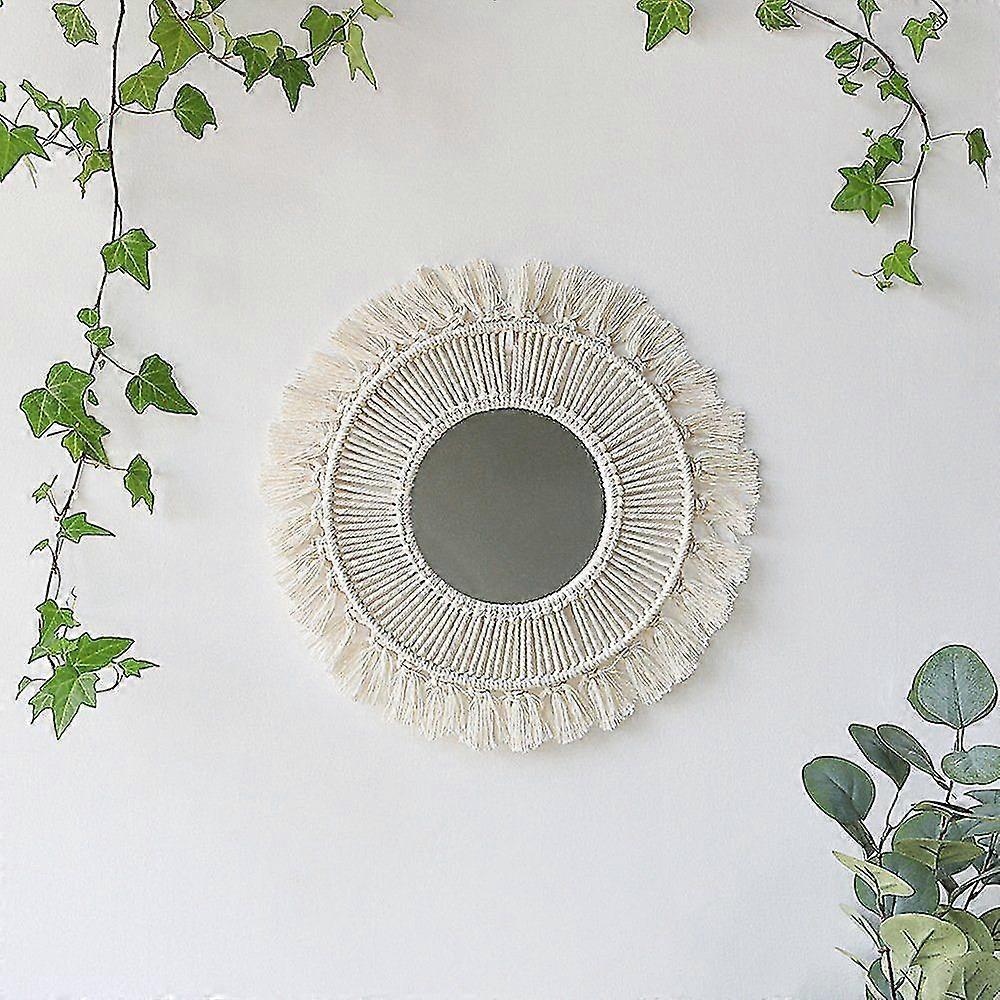 2025 新しいマクラメウォールミラーラウンドミラーボヘミアン ペンダント付きマクラメフリンジミラー