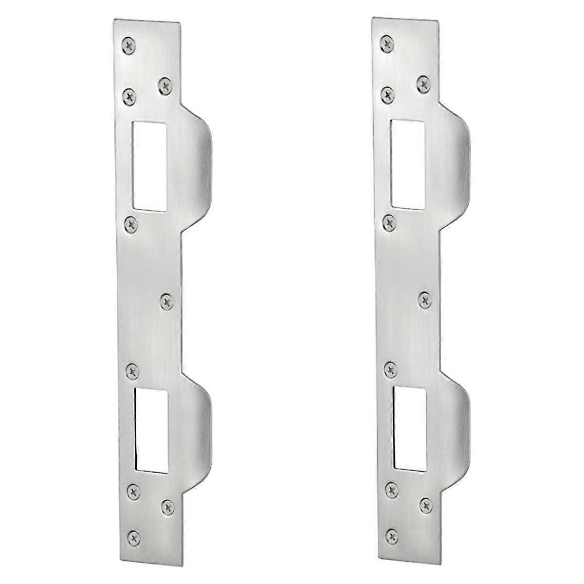 Door Strike Plate Double Holes, Heavy-Duty Latch Reinforcement Plate for Door Handle and Deadbolt (2Pcs, Silver)