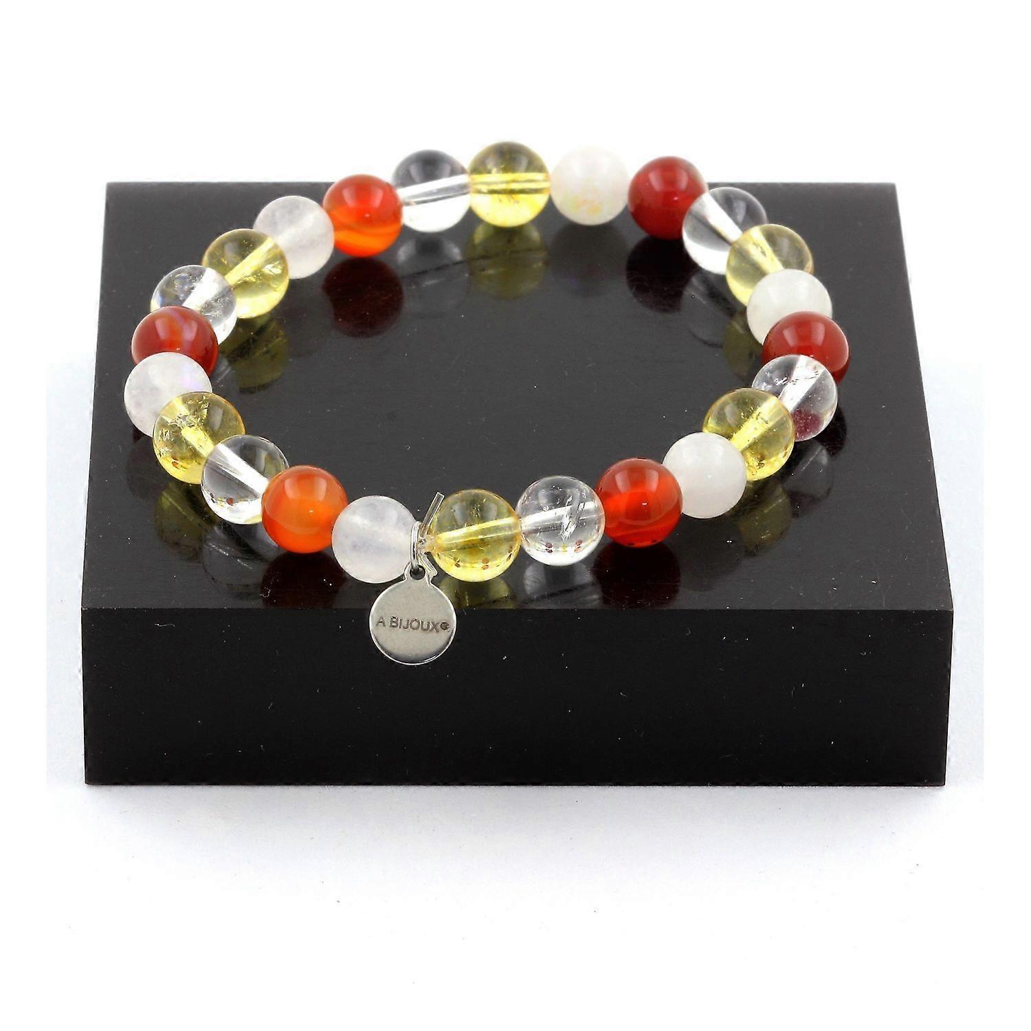 Bracelet Beads Moonstone + Citrine + Quartz + Banded Agate 8 mm
