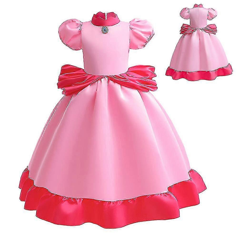 Princess Peach Costume For Girls, Super Mario Bros Kids Princess Peach Dress Ball Gown Halloween Cosplay Costume Dress Up