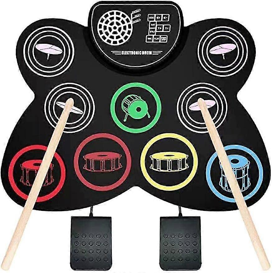 Electronic Drum Pads 9 Pads Roll-up Practice Drum Set Built-in Speaker And Headphone Drum Sticks And Drum Pedals Drum Practice Pad With Sticks Electro