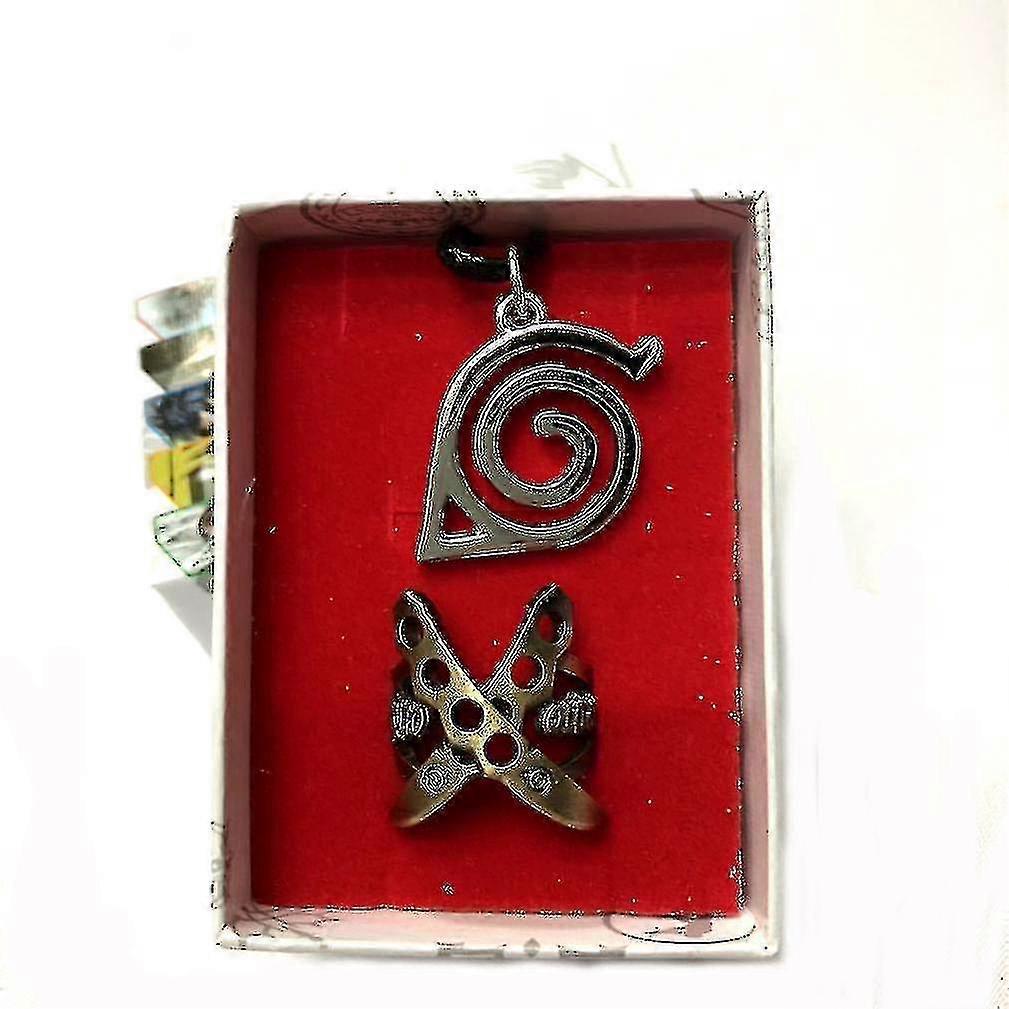 2pcs Naruto Konoha Ring Necklace Set