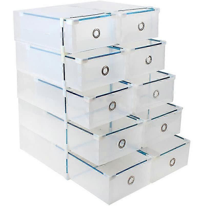 10 Pcs Plastic Shoe Box, Transparent, Stackable, Portable