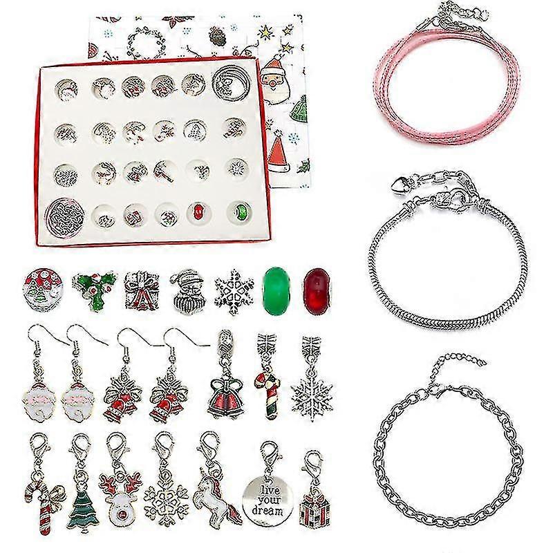 2022 Advent Calendar Bracelet 24 Days Countdown Christmas Theme Surprise Blind Box For Kids Teens, Silver