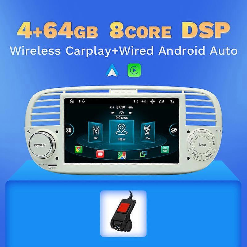 8Core Wireless Carplay 4GB Android 11 Car Multimedia Player For FIAT 500 GPS Navigation RDS Stereo Audio 2Din Head Unit IPS DSP