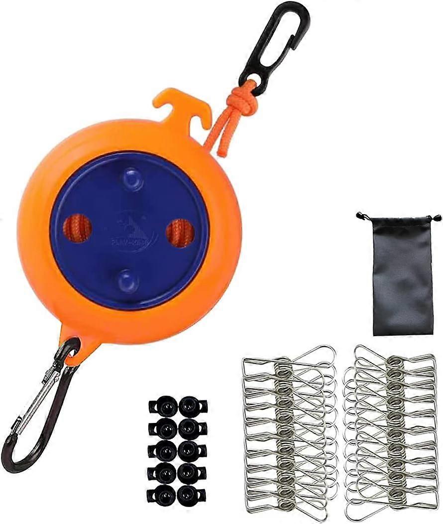 Camping Retractable Clothesline,Adjustable 26ft Camping Clothesline,with 20 Windproof Clothespins,10 Stoppers