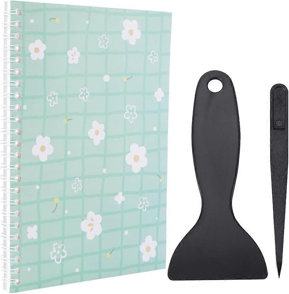 Reusable Sticker Book Collecting Album with Tweezer and Scraper A5 Size Stickers Keeper Holder Organizer Green Flower 32 Sheets Plastic Cover Collecti