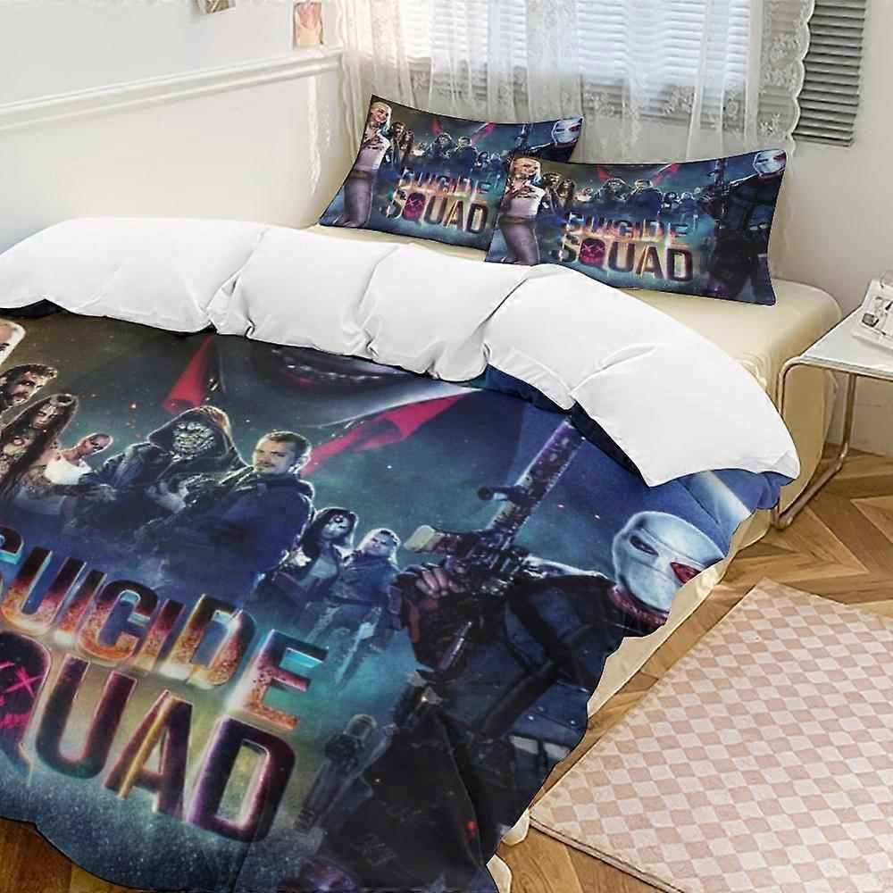 v2004 Lakan Sängkläder Suicide Squad 3-delat sängkläder set Mjukt varmt och bekvämt bäddset med 1 påslakan och 2 örngott lakan yuq2004