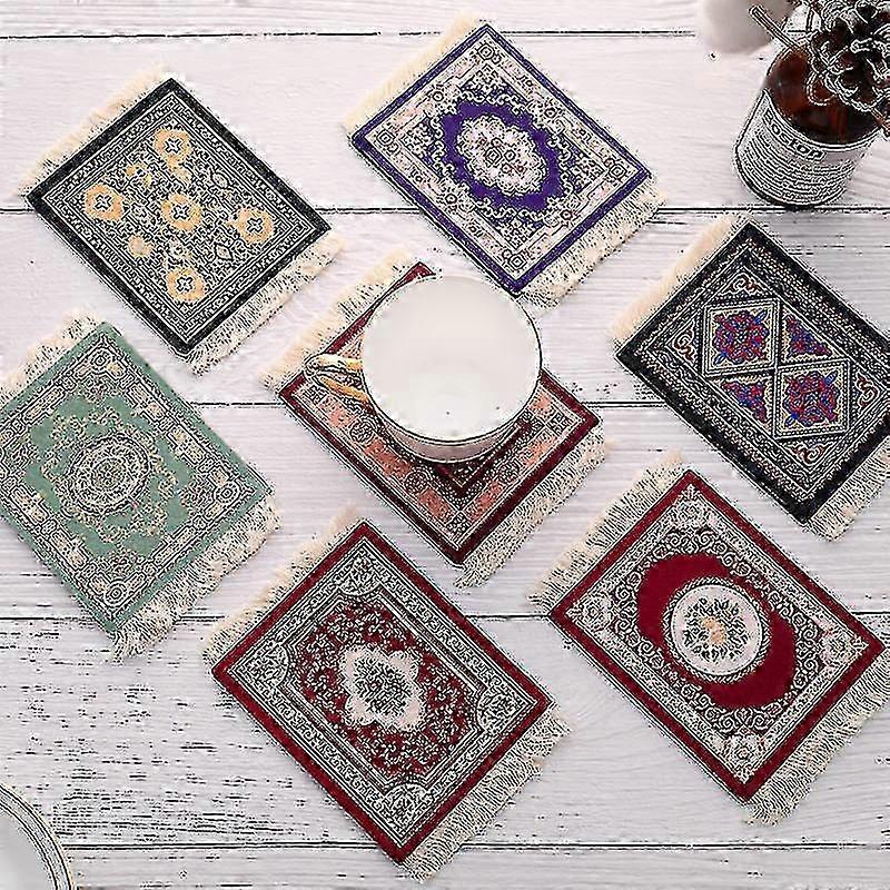 Persian Mini Woven Rug Mat Mousepad Retro Style Carpet Pattern Cup Laptop