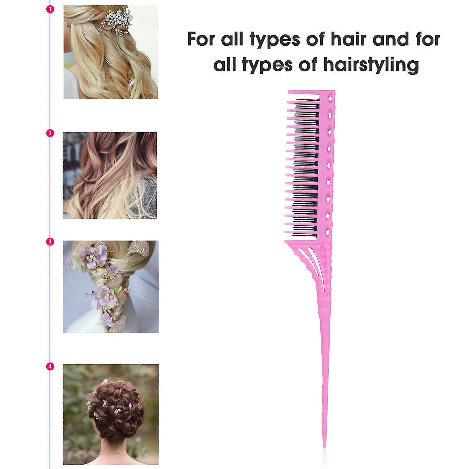 Three-row pointed tail hair comb high and low teeth inner layer dense teeth comb partition hair picking comb blue