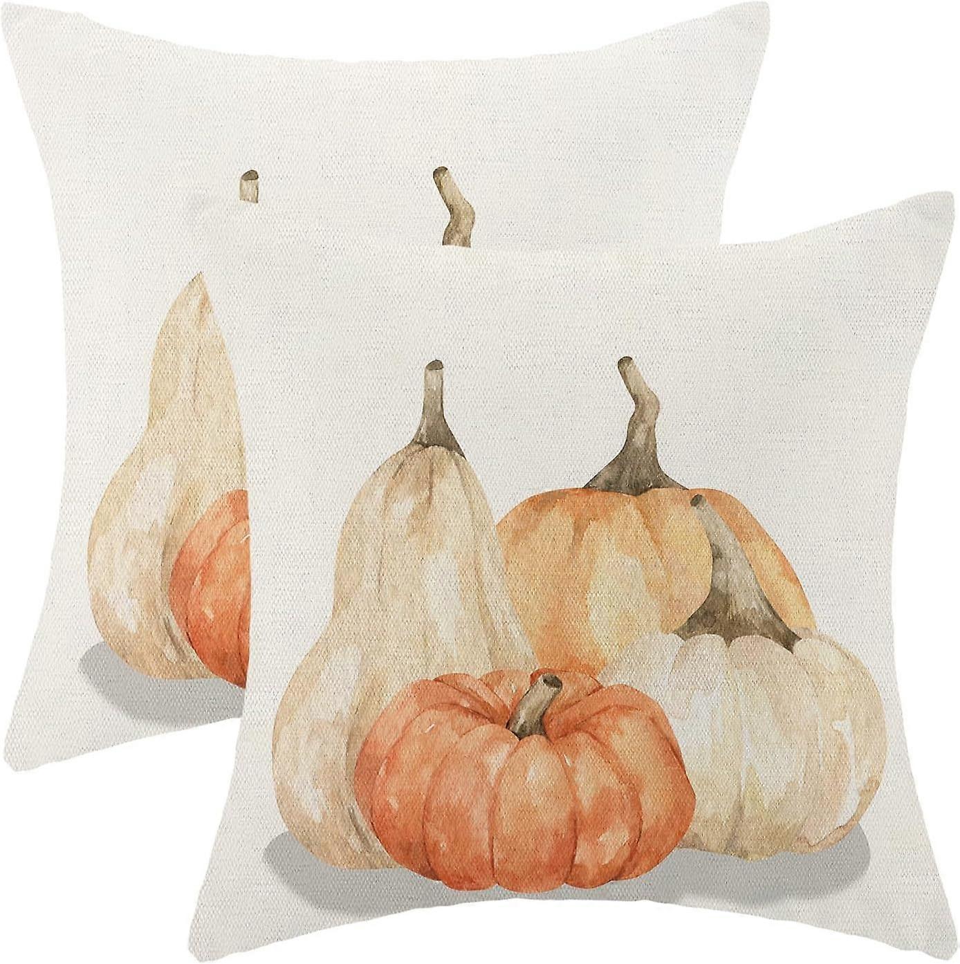 Fall Pillow Covers 18x18 Set of 2, Watercolor Pumpkin Fall Decor Outdoor Throw Pillow Covers Linen Farmhouse Autumn Decorations Thanksgiving Cushion C