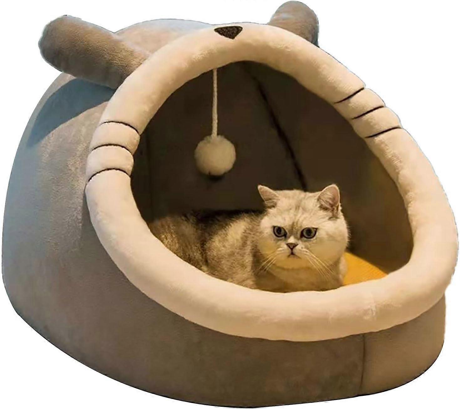 柔らかい屋内猫用ベッド、クッション付き、滑り止めの底、ぶら下がっているふわふわのボール