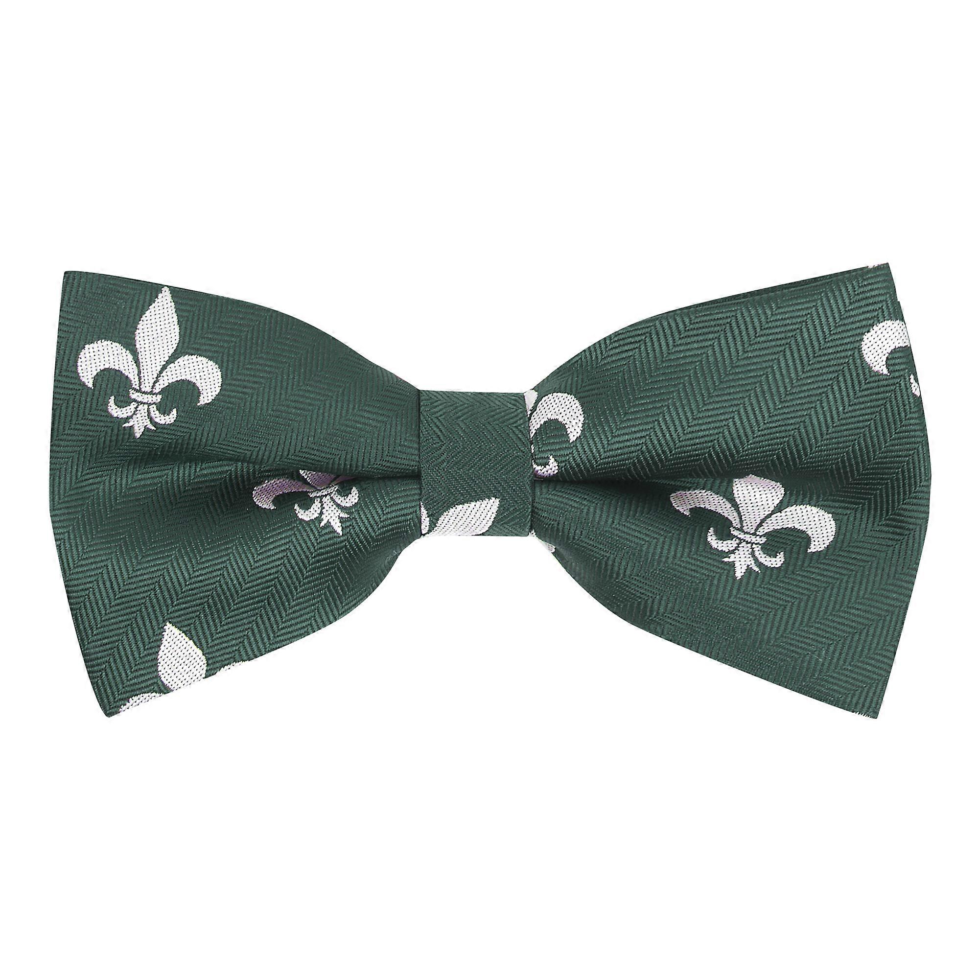 Dark Green Fleur De Lys Herringbone Bow Tie