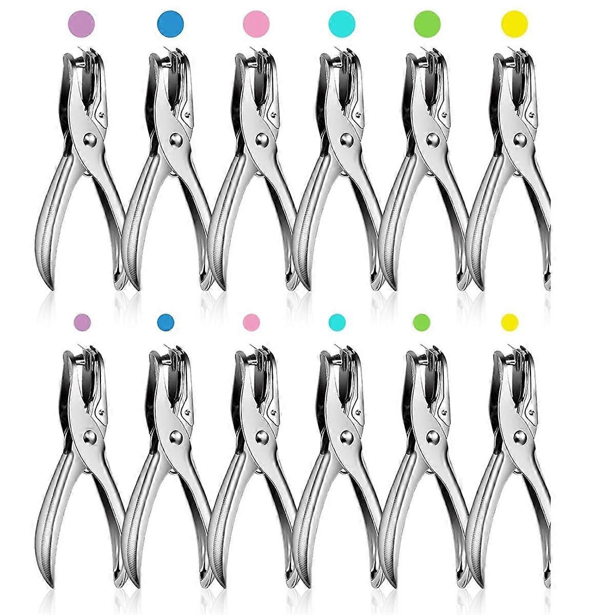 12Pack 1 Hole Punch 1/4 and 1/8 Inch Single Hole Puncher Metal 5 Sheet Capacity Single Hole Punch Set Paper Punches