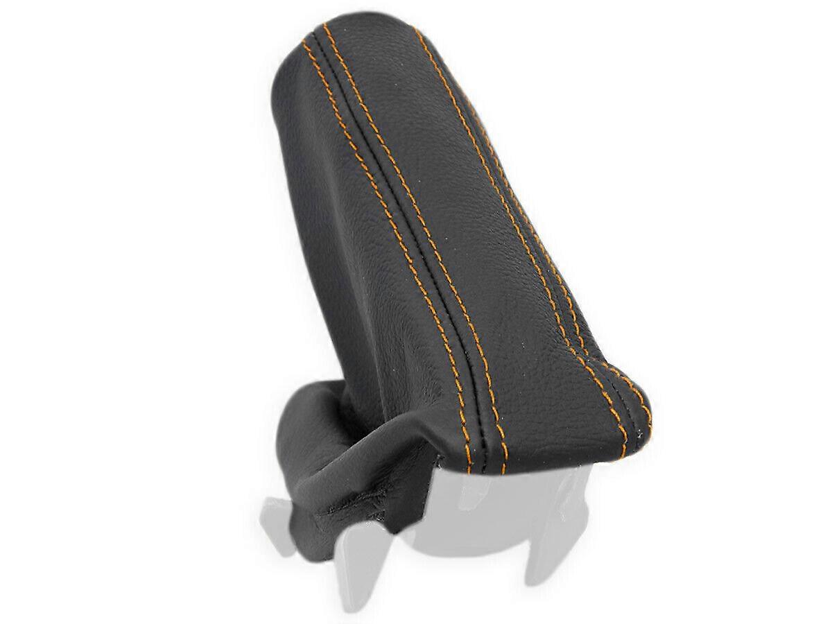 FOR BMW E60 E61 2003-2010 BLACK LEATHER HAND BRAKE CASE ORANGE SEAMS