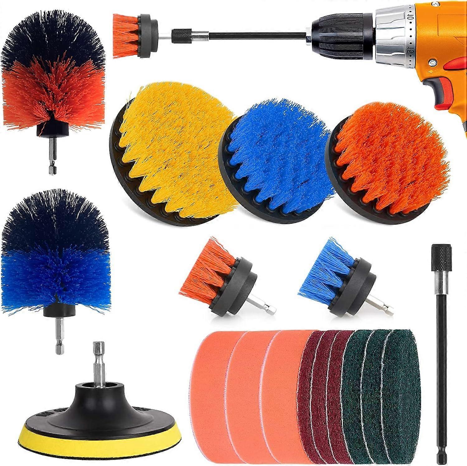 Spazzola di pulizia rotativa Trapano per la pulizia dell'auto Spazzola per cacciavite 19 pezzi per auto, cerchioni, vasca da bagno, piastrelle, cucina, divano, angoli