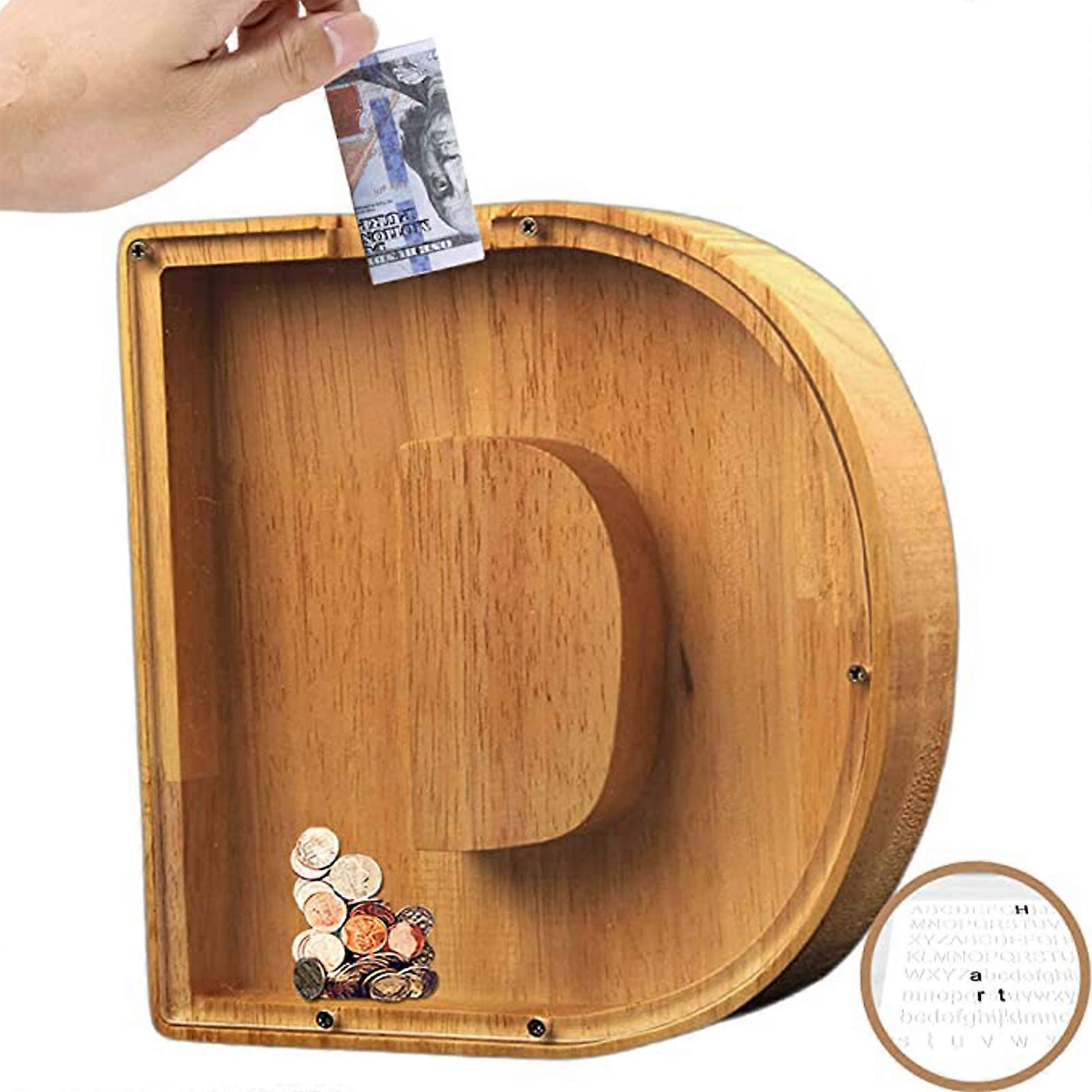 Ξύλινος κουμπαράς σε σχήμα γραμμάτου κουμπαρά Money Box +DIY αυτοκόλλητο χριστουγεννιάτικο δώρο