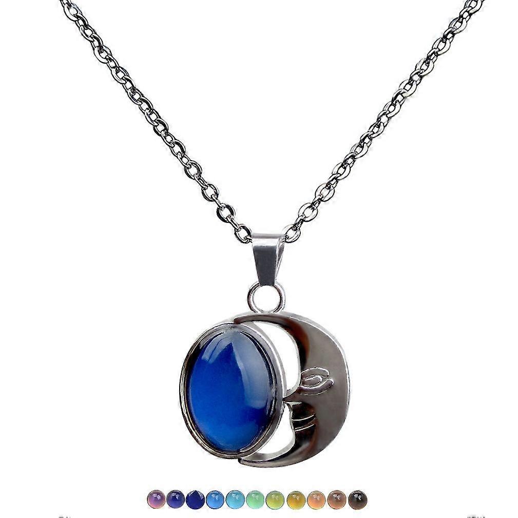 Women Necklace Moon Gem Temperature Sensitive Mood Changing Alloy Pendant for Ball