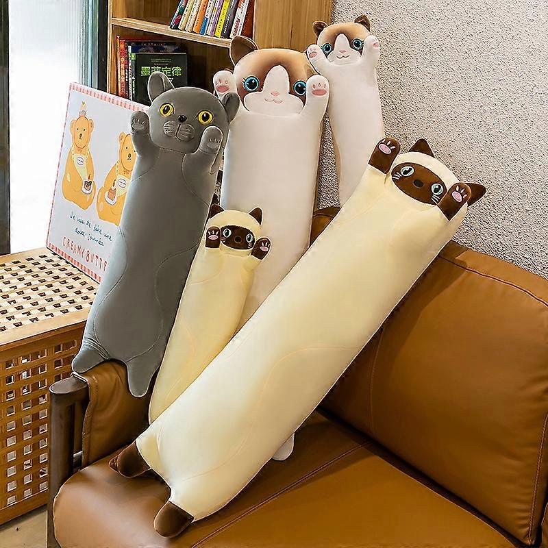 50-130cm Kawaii Giant Gray Long Cat Plush Soft Stuffed Toy Plushies Squishy Sofa Cushion Decor Birthday Gifts For GirlsStuffed Animals