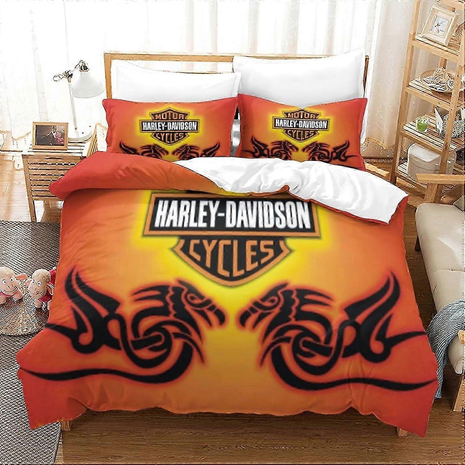 J1040 Lençóis Harley Davidson Tema Capa de Edredom para Crianças Meninos 3D Padrão Conjunto de Capa de Colcha 3 Pcs Capa de Edredão de Cama com Fronhas Lençóis B