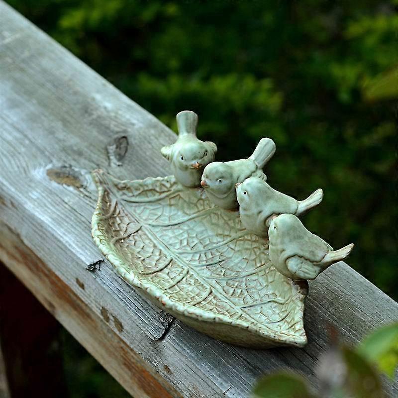 Round Bird Baths with Two Decorative Ceramic Birds - Bird Drinker - Bird Drinker - Drinker for Garden Balcony - Acce