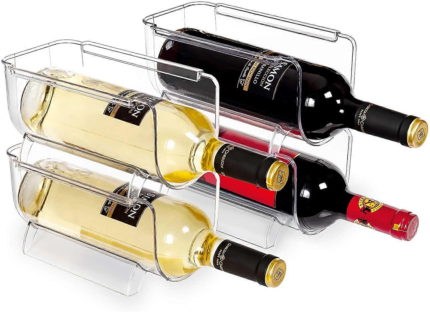 Refrigerator Wine and Water Bottle Holder, 4Pack Stackable Plastic Wine Rack Storage Organizer