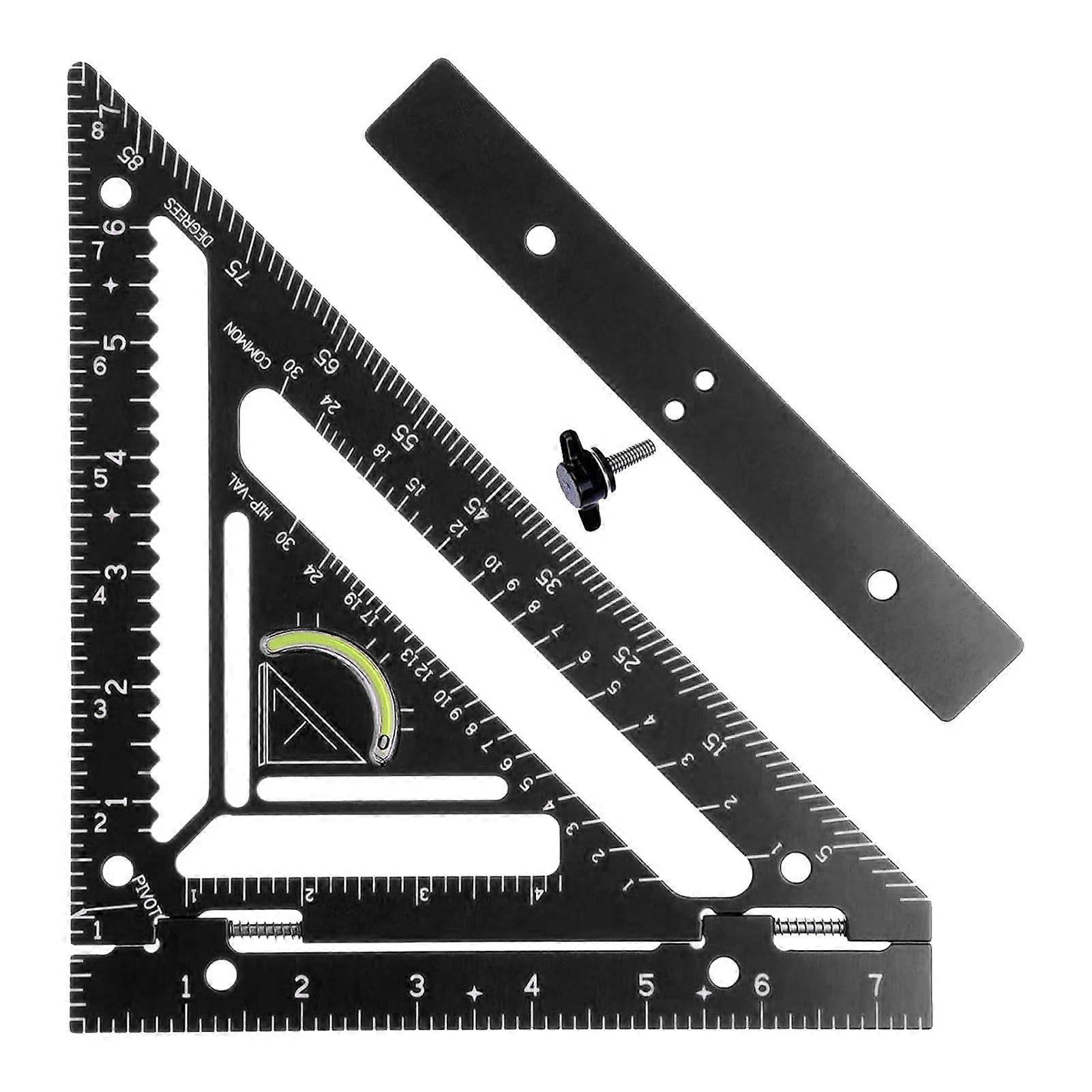Rafter Square Tool Aluminum Alloy Triangular Ruler Protractor Carpenter Square with Jig Block for Woodworking Black
