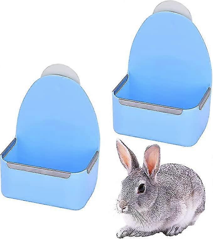 Rabbit Food Bowl Food Box Feed Box Automatic Feeder Overturned Trough 2 Pieces Blue