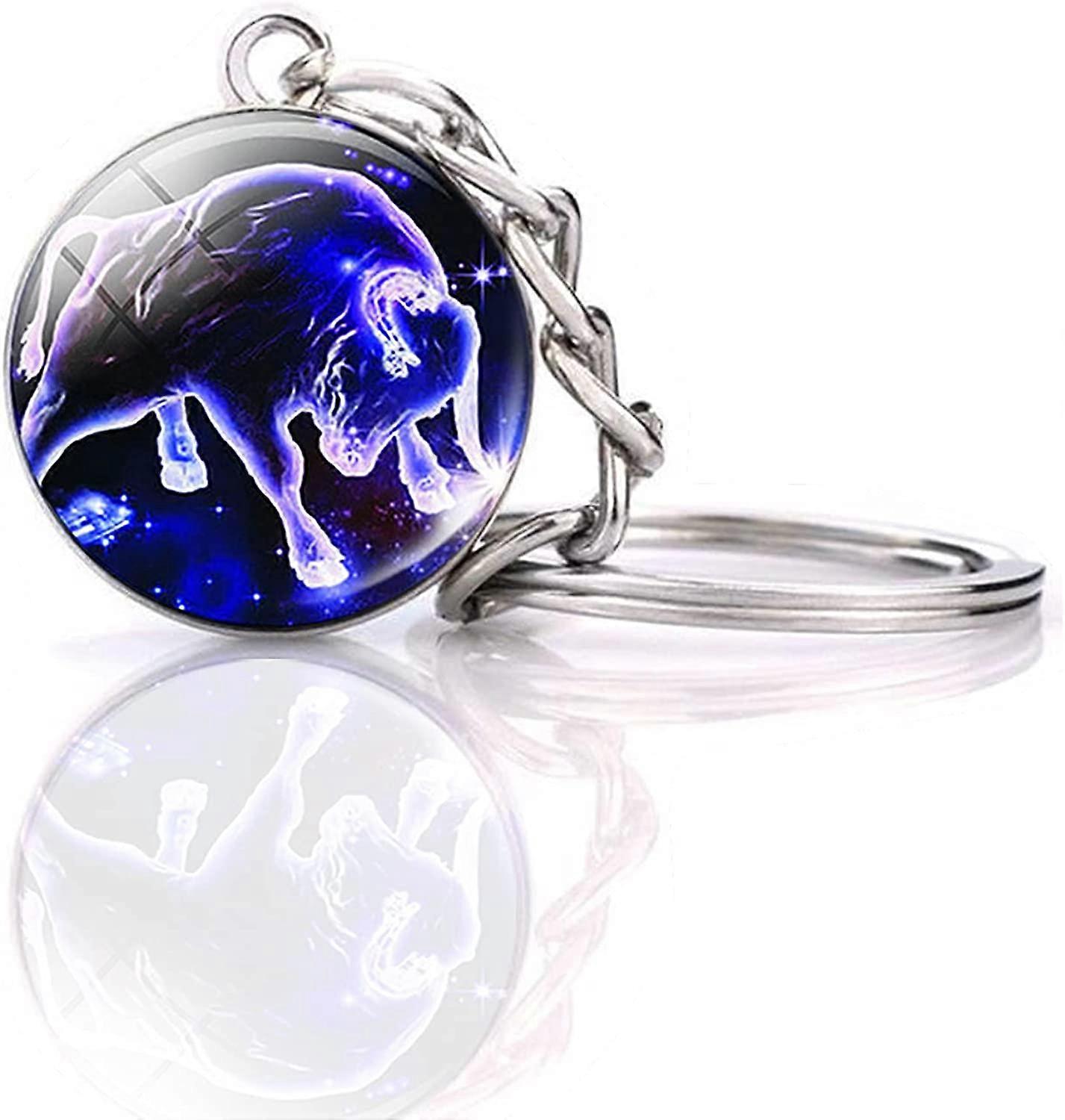 Zodiac 12 Constellations Charm Luminous Crystal Ball Pendant Key chain